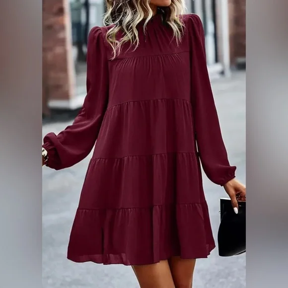 🎁 NWT Kirundo Size Small Red/Burgundy Baby Doll Dress - Picture 3 of 7